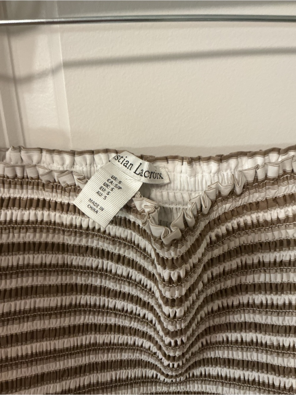 Christian Lacroix Beige and White Striped Smocked Tube Top - Picture 4 of 9